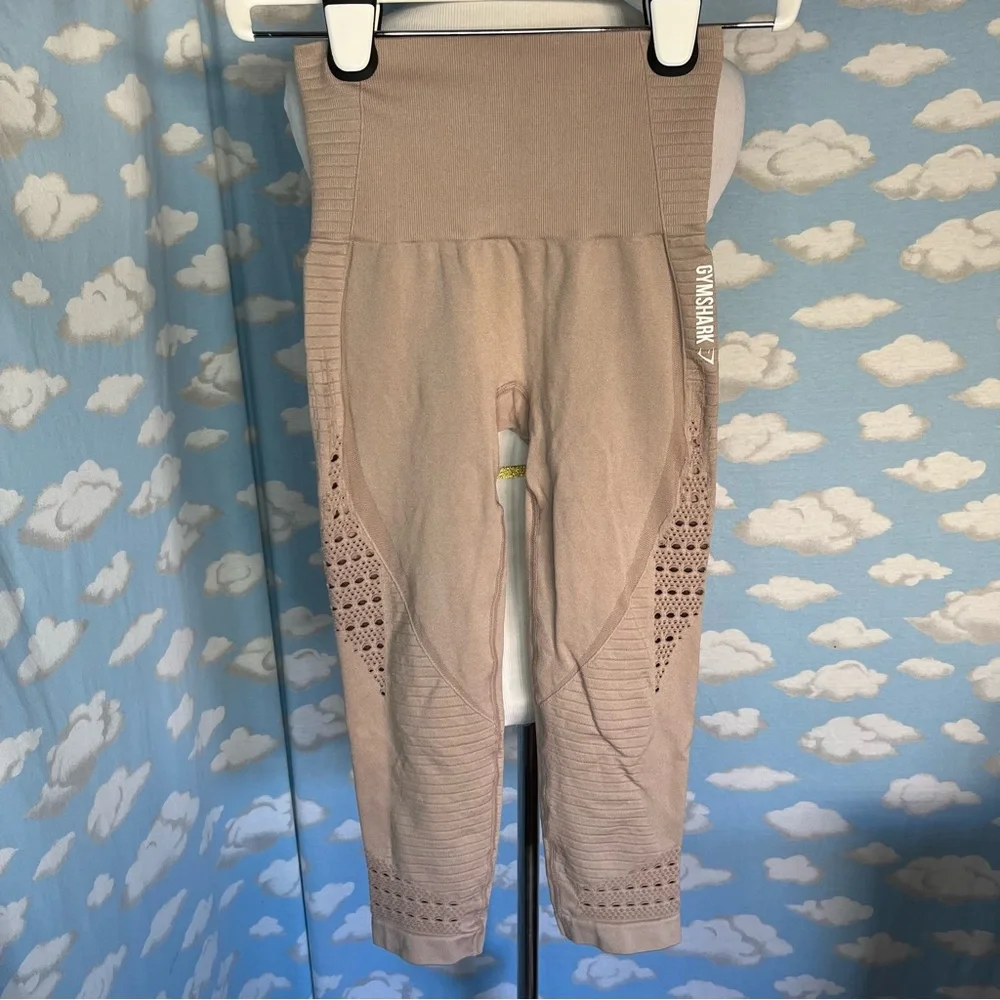 Gymshark Energy Seamless Cropped Leggings Beige Nude Tan Small Workout Gym‎ Run
